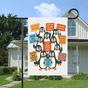 Funny Penguins Against Taxes, Anti Tariff Protest Flag