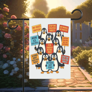 Funny Penguins Against Taxes, Anti Tariff Protest Flag