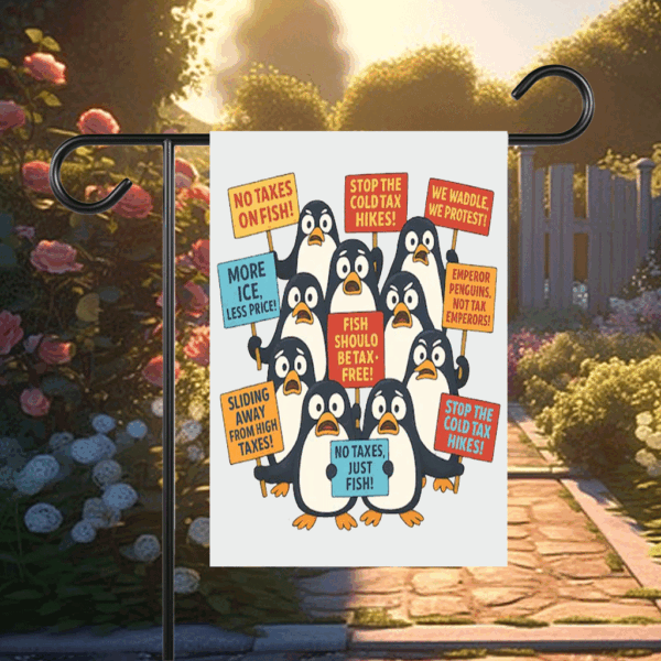 Funny Penguins Against Taxes, Anti Tariff Protest Flag