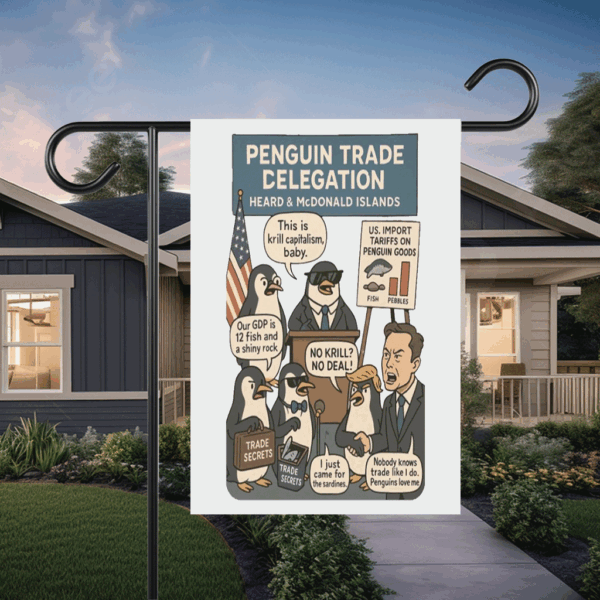 Heard Island Anti Trump, penguins Against Tariffs Flag