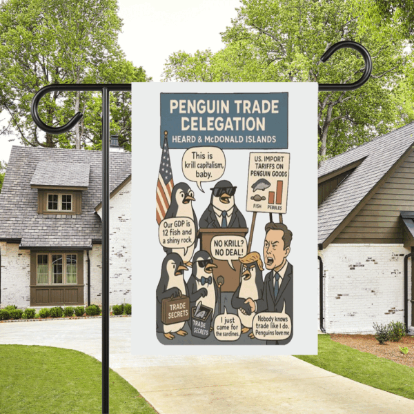 Heard Island Anti Trump, penguins Against Tariffs Flag