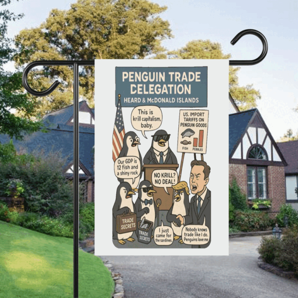 Heard Island Anti Trump, penguins Against Tariffs Flag