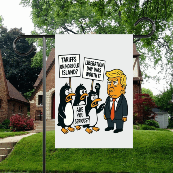 Penguins Against Tariffs, Funny Anti Trump 2025 Flag