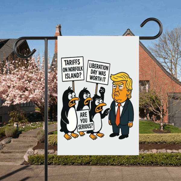 Penguins Against Tariffs, Funny Anti Trump 2025 Flag