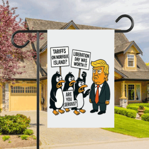 Penguins Against Tariffs, Funny Anti Trump 2025 Flag
