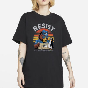 Resist FDT 8647 Bear Penguin Graphic Crewneck Tee, Anti-Fascism Shirt For Political Humor Fans And Activist Statement Wear