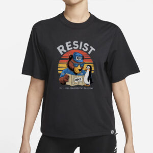 Resist FDT 8647 Bear Penguin Graphic Crewneck Tee, Anti-Fascism Shirt For Political Humor Fans And Activist Statement Wear